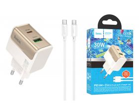 Сетевое зарядное устройство USB + USB-C + кабель Type-C - Type-C HOCO CS73A Star Speed PD30W+QC3.0 (белый)