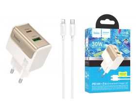 Сетевое зарядное устройство USB + USB-C + кабель Type-C - Lightning HOCO CS73A Star Speed PD30W+QC3.0 (белый)