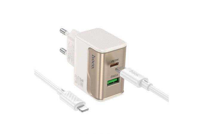 Сетевое зарядное устройство USB + USB-C + кабель Type-C - Lightning HOCO CS73A Star Speed PD30W+QC3.0 (белый)
