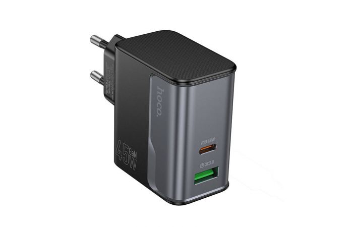 Сетевое зарядное устройство USB + USB-C HOCO CS74A Star Speed PD45W+QC3.0 (черная полночь)