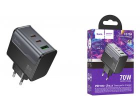 Сетевое зарядное устройство USB + USB-C HOCO CS75A Star Speed PD70W(2C1A) (черная полночь)