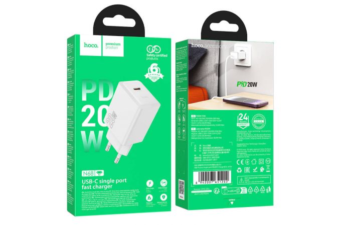 Сетевое зарядное устройство USB-C HOCO N68 Nuevo single port PD20W (белый)