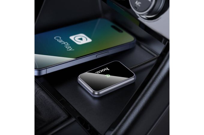 Автомобильный беспроводной адаптер CarPlay HOCO HU1 Way (серый металл)