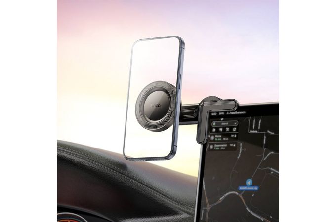 Держатель автомобильный для телефона HOCO H57 Show Ring магнитный с дисплеем (черный)