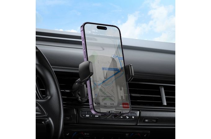 Держатель автомобильный для телефона HOCO H64  Gamble с одной кнопкой в решетку воздуховода черный