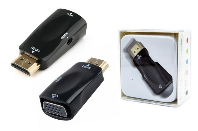 Конвертер переходник HDMI - VGA (папа - мама) черный