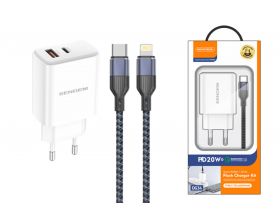 Сетевое зарядное устройство USB-C + кабель Lightning – Type-C SENDEM OG33 (белый)