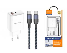 Сетевое зарядное устройство USB + USB-C + кабель Type-C – Type-C SENDEM OG33 (бело-черный)