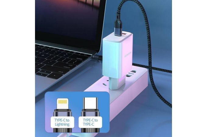 Сетевое зарядное устройство USB + USB-C + кабель Type-C – Type-C SENDEM OG33 (бело-черный)