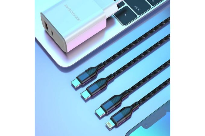 Сетевое зарядное устройство USB + USB-C + кабель Type-C – Type-C SENDEM OG33 (бело-черный)