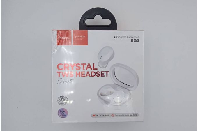Наушники вакуумные беспроводные HOCO EQ3  Smart true wireless BT headset (белый) (УЦЕНКА! МЯТАЯ УПАКОВКА)