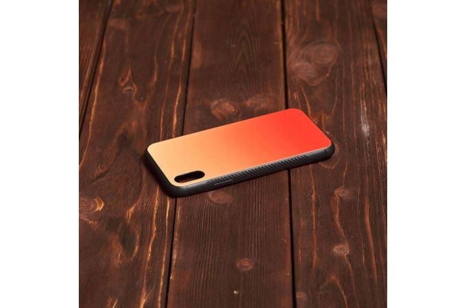 Чехол стеклянный iPhone X (красно-оранжевый)
