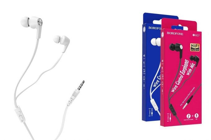 Наушники вакуумные проводные BOROFONE BM37 Noble sound wire control earphones (белый)