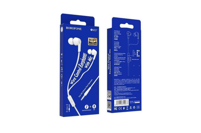 Наушники вакуумные проводные BOROFONE BM37 Noble sound wire control earphones (белый)