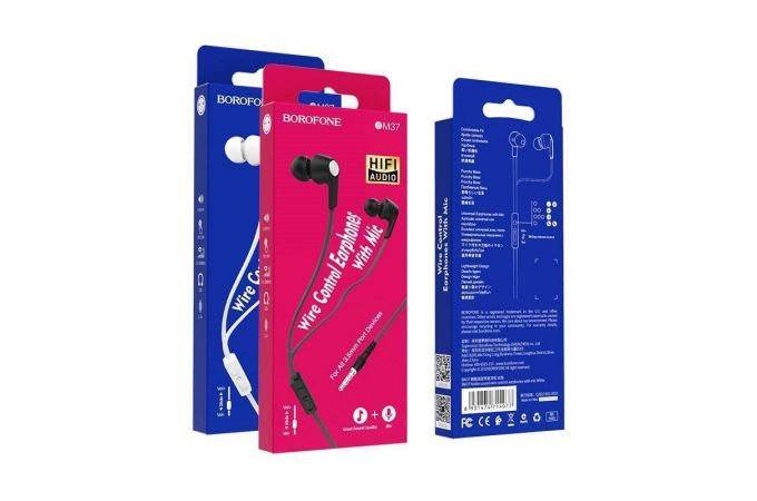 Наушники вакуумные проводные BOROFONE BM37 Noble sound wire control earphones (белый)