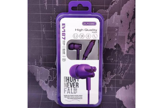 Наушники вакуумные проводные ELMCOEI EV-187 (фиолетовый)