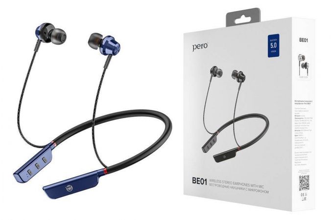 Bluetooth наушники Pero BE01 синие вакуумные