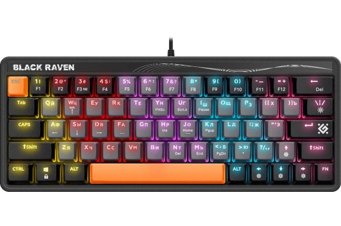 Клавиатура игровая механическая Defender Black Raven GK-417с ерый 63 кн./ OUTEMU Red / радужн. подсветка