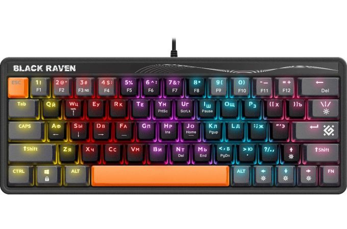 Клавиатура игровая механическая Defender Black Raven GK-417ч ерный 63 кн./ OUTEMU Red / радужн. подсветка