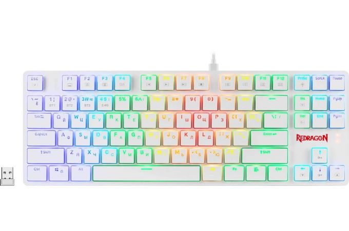 Клавиатура игровая механическая Redragon Anubis белый беспроводная RGB,тонкая,тихая,87 клавиш