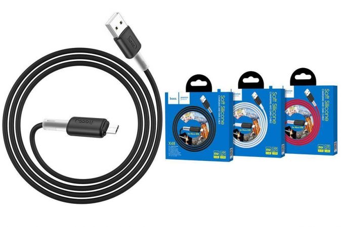 Кабель USB - MicroUSB HOCO X48 2,4A (черный) 1м (силикон)