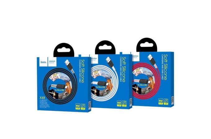 Кабель USB - MicroUSB HOCO X48 2,4A (черный) 1м (силикон)