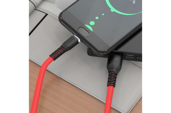 Кабель USB - MicroUSB HOCO X44 2,4A (красный) 1м (силикон, усиление угла)