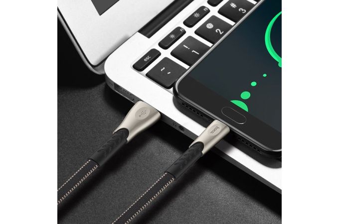 Кабель USB - USB Type-C HOCO U48, 2,4A (черный) 1,2м (в оплетке, с усилением сгиба)