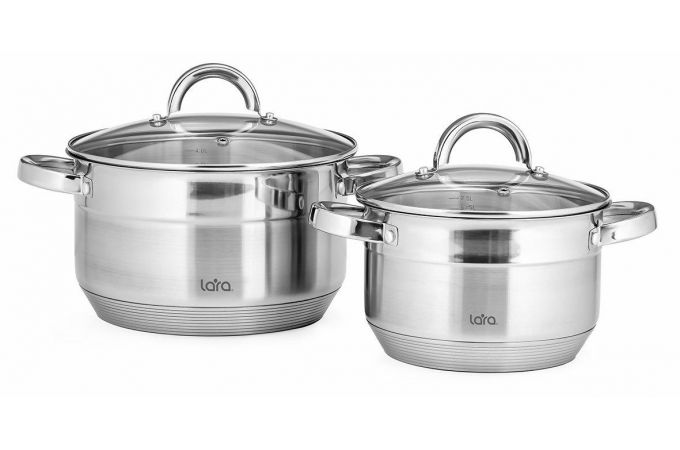 Набор посуды LARA AURORA LR02-114 кастрюли: 2.8 + 4.8л, стекл. крышки