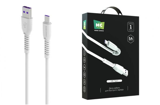 Кабель USB - USB Type-C More Choice PURE K51a Дата-кабель USB 5.0A для Type-C  TPE 1м (White)