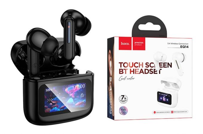 Наушники вакуумные беспроводные HOCO EQ14 Cool color true wireless BT headset with touch screen (черный)