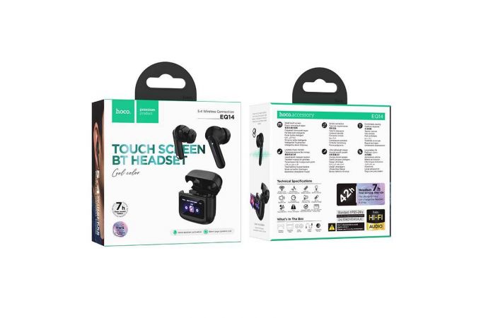 Наушники вакуумные беспроводные HOCO EQ14 Cool color true wireless BT headset with touch screen (черный)