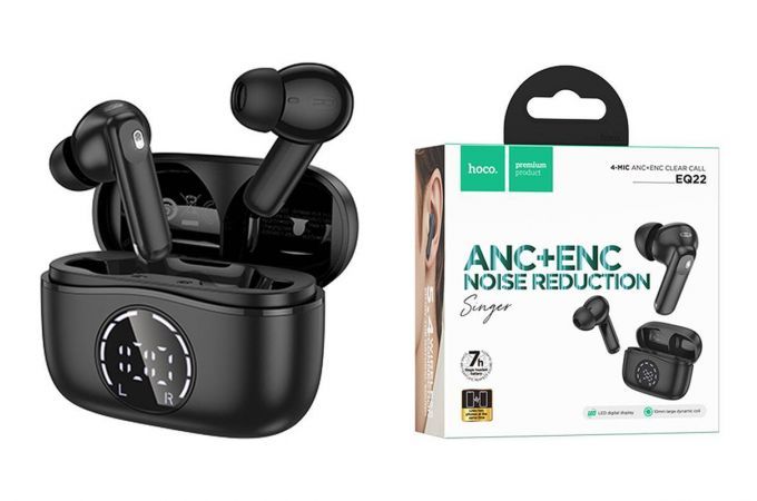Наушники вакуумные беспроводные HOCO EQ22 Singer true wireless ANC+ENC noise reduction BT headset (черная полночь)