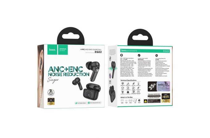 Наушники вакуумные беспроводные HOCO EQ22 Singer true wireless ANC+ENC noise reduction BT headset (черная полночь)