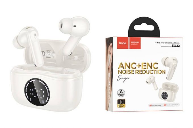 Наушники вакуумные беспроводные HOCO EQ22 Singer true wireless ANC+ENC noise reduction BT headset (облачно-белый)