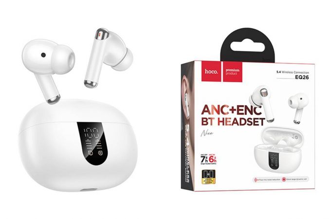 Наушники вакуумные беспроводные HOCO EQ26 Nice true wireless ANC+ENC BT headset (белый)