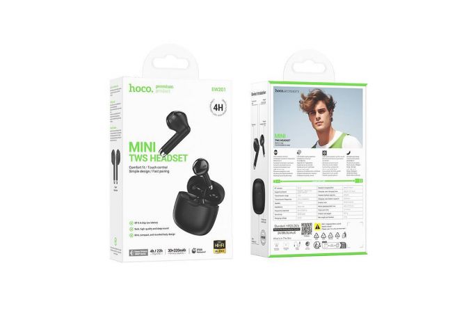 Наушники вакуумные беспроводные HOCO EW201 Graceful true wireless BT headset (черная полночь)