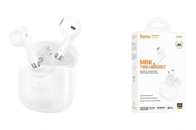 Наушники вакуумные беспроводные HOCO EW201 Graceful true wireless BT headset (морозно-белый)