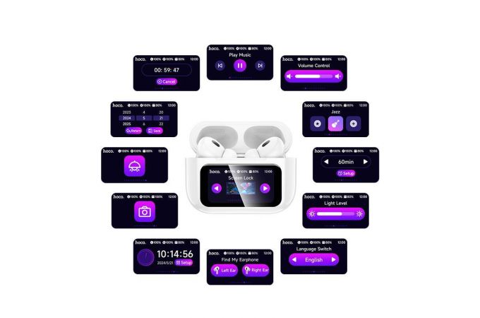 Наушники вакуумные беспроводные HOCO EW72 Lite Soar true wireless touch screen BT headset (белый) с дисплеем