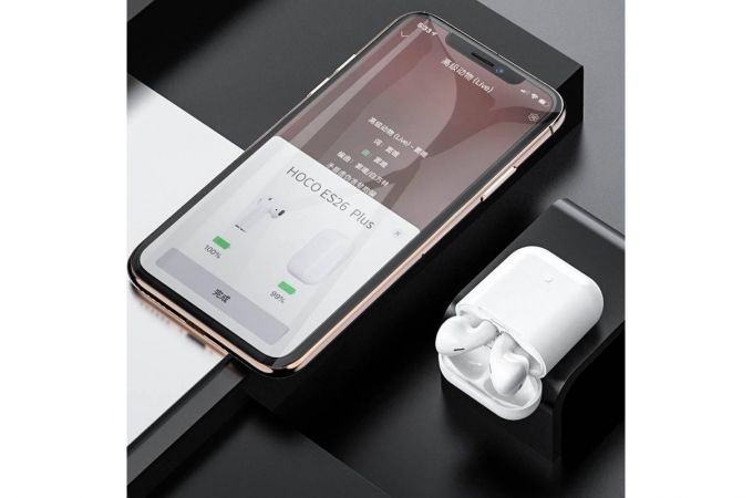 Наушники вакуумные беспроводные HOCO ES26 Plus Original series apple wireless Bluetooth (белый + заушники)