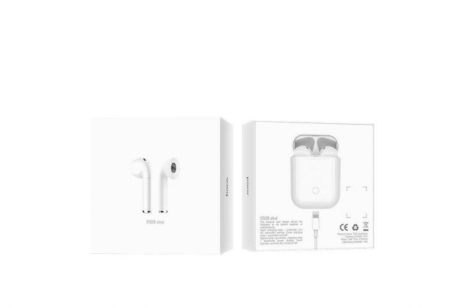 Наушники вакуумные беспроводные HOCO ES26 Plus Original series apple wireless Bluetooth (белый + заушники)