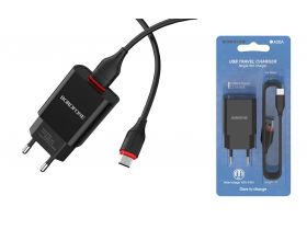 Сетевое зарядное устройство USB + кабель MicroUSB BOROFONE BA20A Sharp 2100mAh (черный)