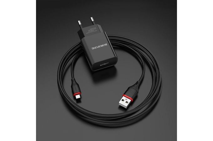 Сетевое зарядное устройство USB + кабель MicroUSB BOROFONE BA20A Sharp 2100mAh (черный)