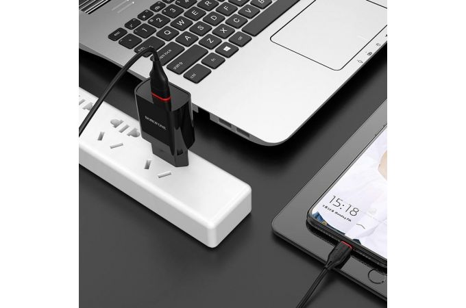 Сетевое зарядное устройство USB + кабель MicroUSB BOROFONE BA20A Sharp 2100mAh (черный)