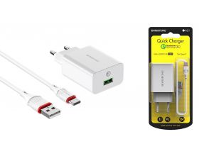 Сетевое зарядное устройство USB + кабель Type-C BOROFONE BA21A Long journey single port QC3.0 (белый)