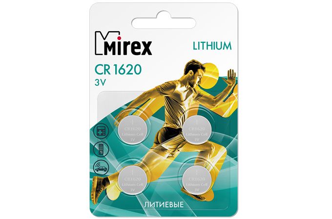 Батарейка литиевая Mirex CR1620 3V цена за блистер 4 шт (23702-CR1620-E4)