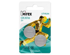 Батарейка литиевая Mirex CR2016 3V цена за 2 шт ecopack (23702-CR2016-E2)