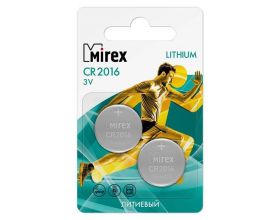 Батарейка литиевая Mirex CR2016 3V цена за 2 шт ecopack (23702-CR2016-E2)