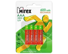 Аккумулятор Ni-MH Mirex HR03 / AAA 600mAh 1,2V цена за 4 шт (4/40/200), блистер (23702-HR03-06-E4)