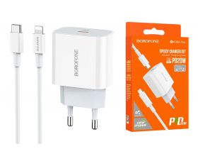 Сетевое зарядное устройство USB + кабель Lightning - Type-C BOROFONE BA38A PD20W+QC 3.0 (белый)